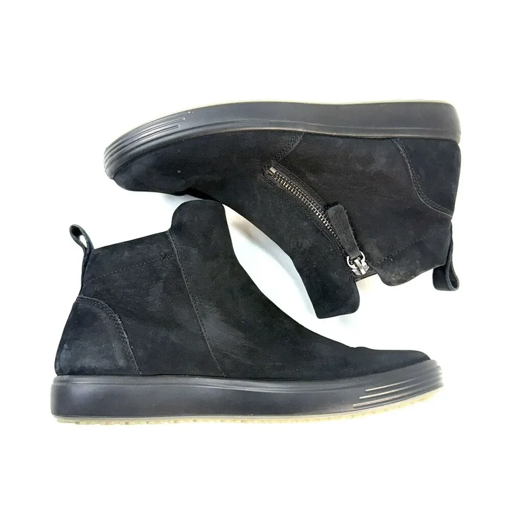 Ecco Soft 7 Black Nubuck Mid Top Side Zip Sneakers Size EU 37 US 6